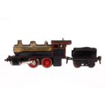 Märklin B-Dampflok, Spur 0, spiritusbetrieben, HL, mit Tender und Brenner, farbl. rest., tw