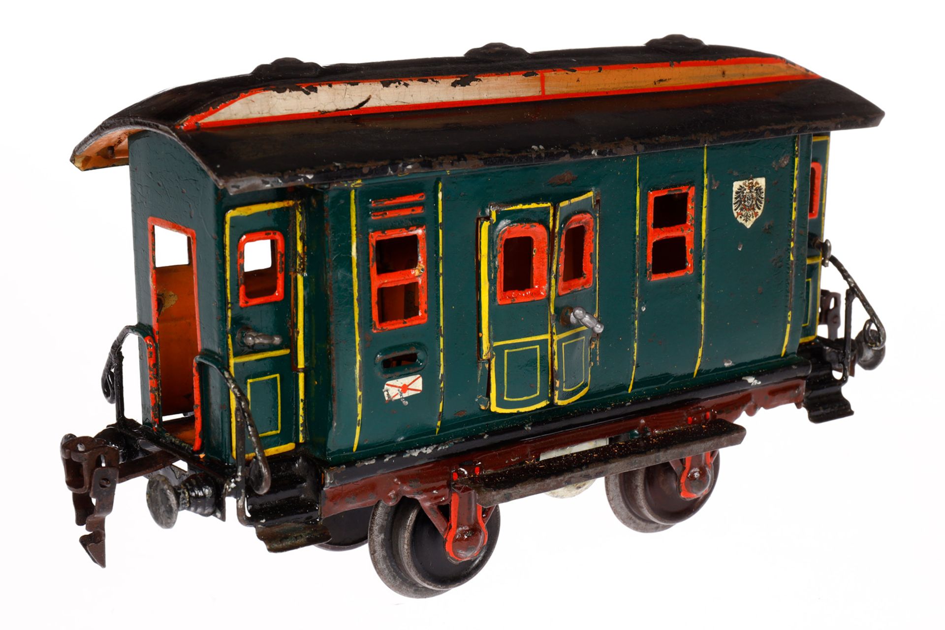 Märklin Postwagen 1822, Spur 1, uralt, HL, mit Inneneinrichtung, querliegender Gaszylinder, 2 DT, - Bild 2 aus 5