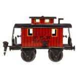 Märklin amerikanischer Caboosewagen 2955, Spur 0, uralt, HL, mit Inneneinrichtung, 2 Perrons und 2