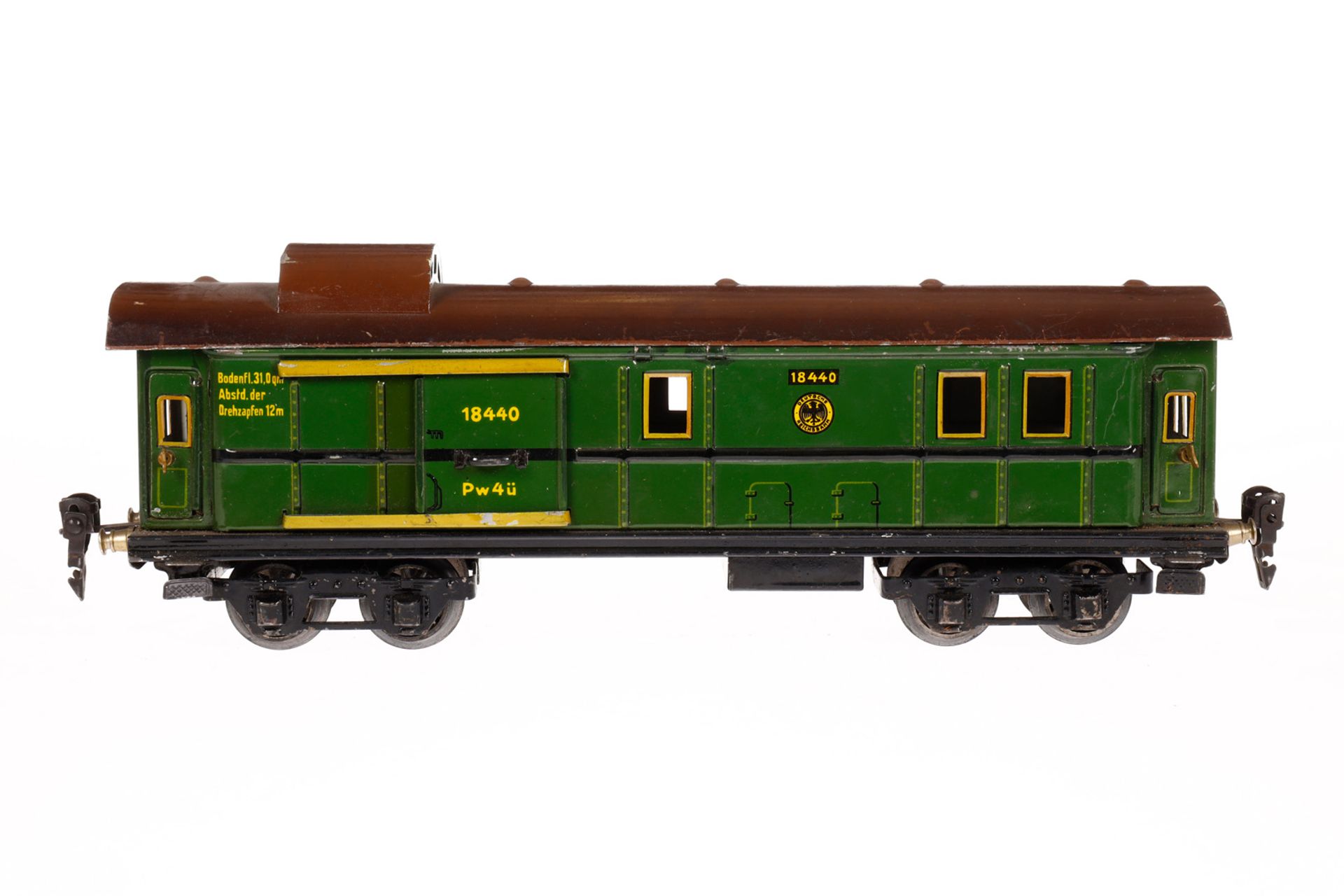 Märklin Gepäckwagen 1844, Spur 0, CL, mit 4 AT, 2 ST und Gussrädern, Trittstufen und Wagenkasten