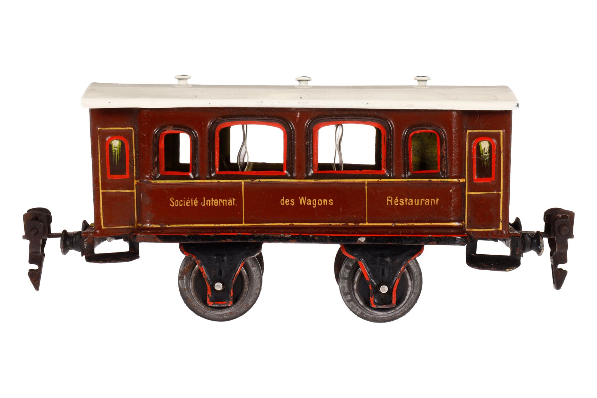 Märklin franz. Speisewagen 1942, Spur 0, uralt, HL, mit fremder Sitzeinrichtung, Dach ersetzt,