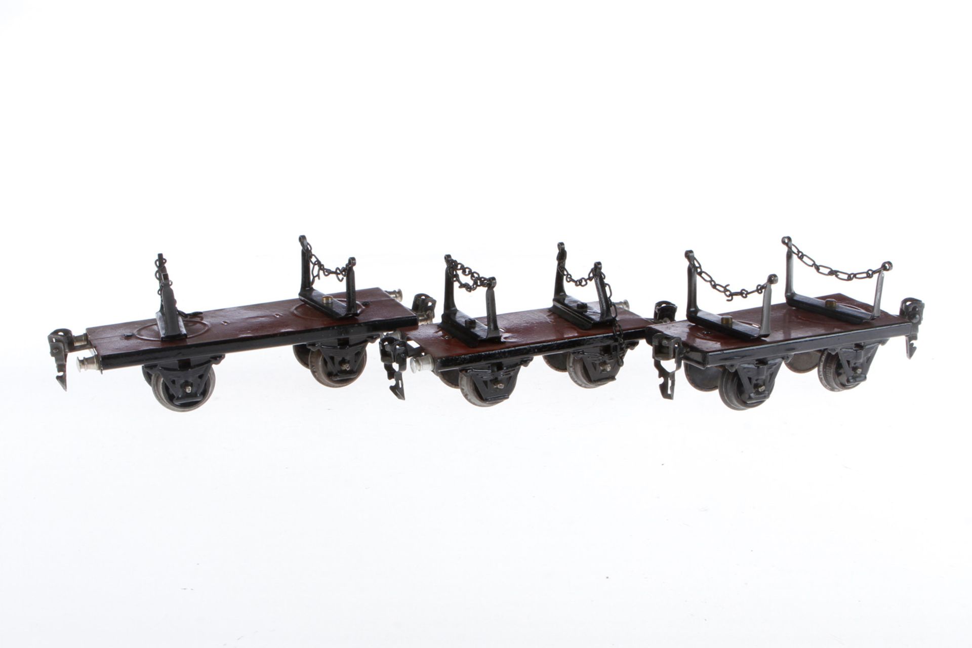 3 Märklin Bretterwagen, Spur 0, HL, Schwarzbereiche tw nachlackiert, LS, L 11-16,5, Z 3