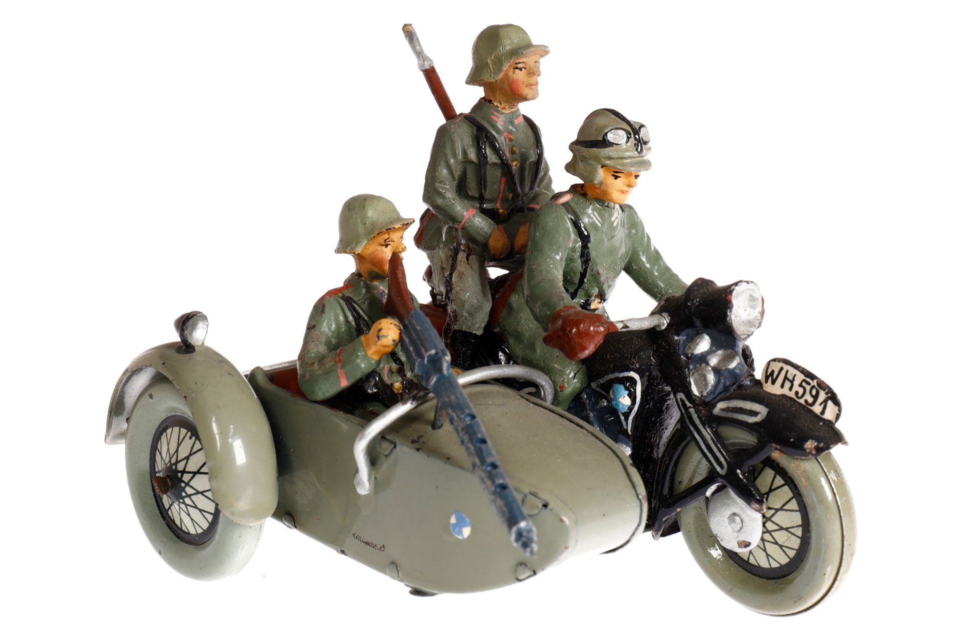 Militärmotorrad mit Fahrer, Sozius und Beiwagen mit Soldat an MG, L 10, Z 2