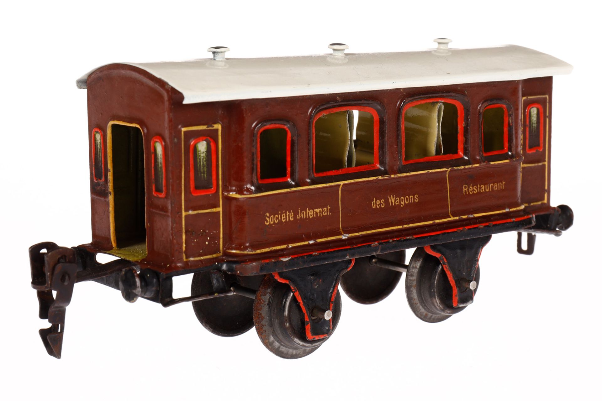 Märklin franz. Speisewagen 1942, Spur 0, uralt, HL, mit fremder Sitzeinrichtung, Dach ersetzt, - Image 3 of 5