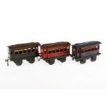 3 Bing Personenwagen, Spur 0, uralt, CL, LS, L 11, Z 3