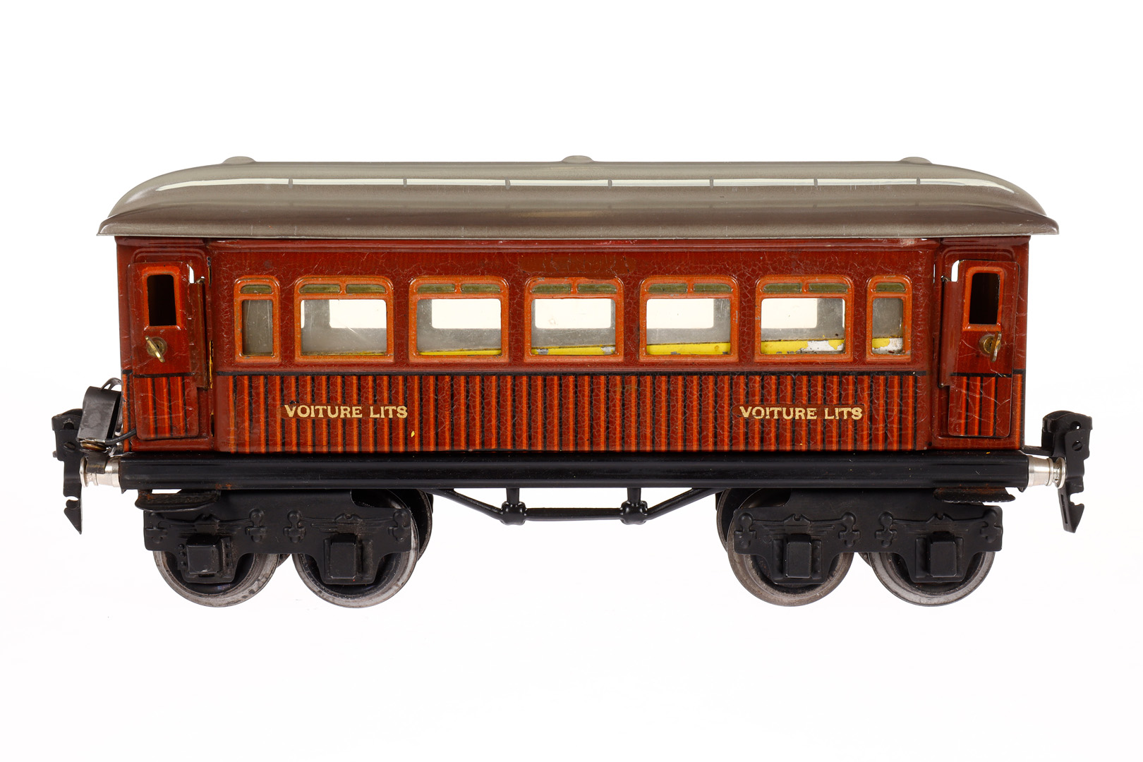 Märklin franz. Schlafwagen 1886, Spur 0, CL, mit 4 AT, meist rest., LS und gealterter Lack, L 21,