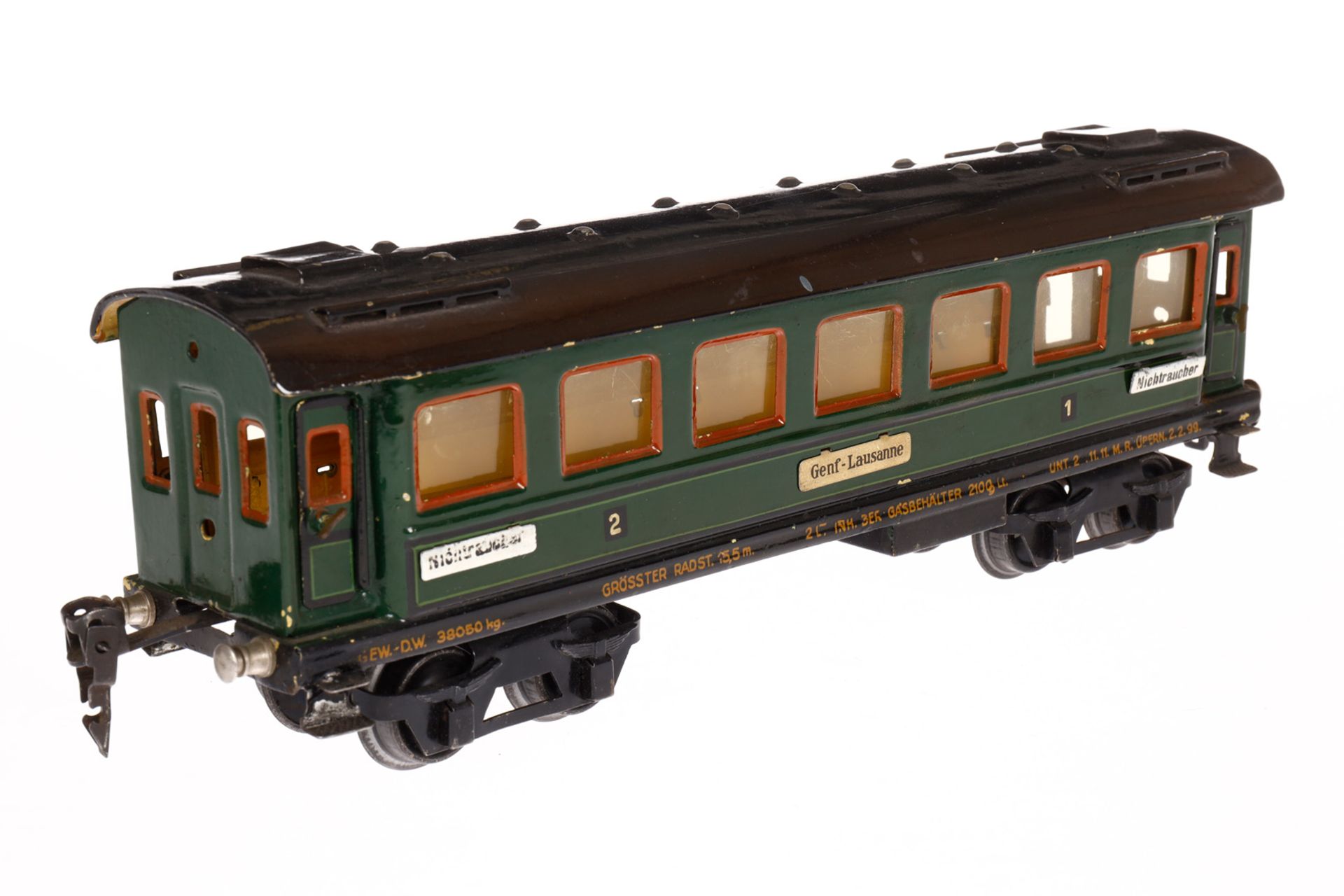 Märklin Personenwagen 1841, Spur 0, HL-Version, mit 4 AT, 1 Zuglaufschild fehlt, LS und gealterter - Bild 2 aus 4