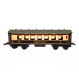 Hornby Pullmanwagen ”Iolanthe”, Spur 0, creme/braun, mit 4 AT, Dach rest., LS tw ausgeb., L 32,5,