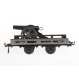 Bing Plattformwagen, Spur 0, uralt, grau, mit Kanone, LS, L 17,5, Z 3