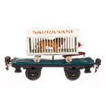 Märklin Plattformwagen 1983, Spur 0, HL und ÜL, mit Sarrasani Tierwagen und Löwe, Plattformwagen