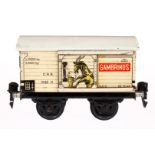 Märklin Gambrinus Bierwagen 1688, Spur 0, CL, mit 1 ST, LS tw ausgeb., gealterter Lack, L 13, Z 3