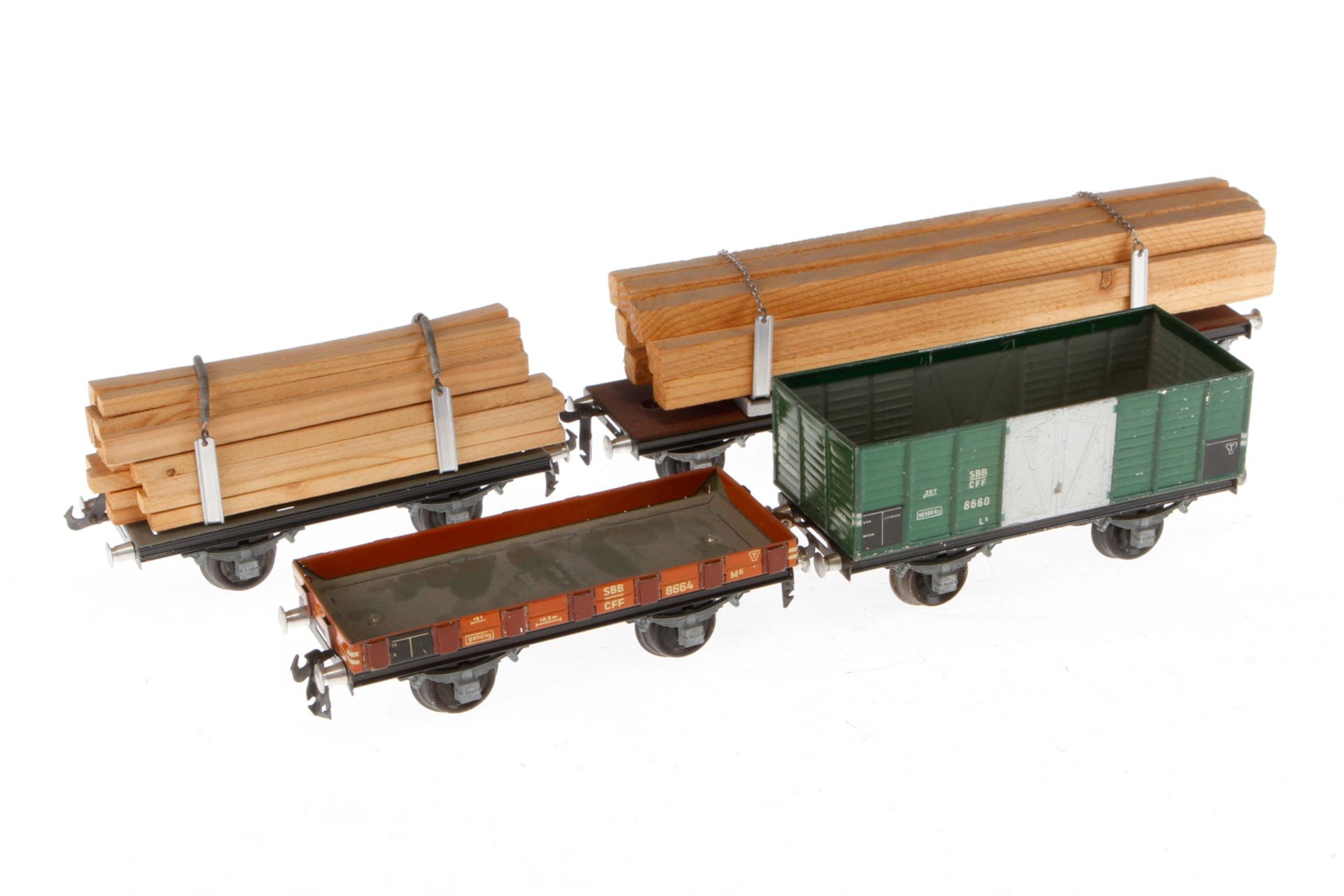 4 Buco Güterwagen, Spur 0, 1 NV, LS, L 16-27, Z 3