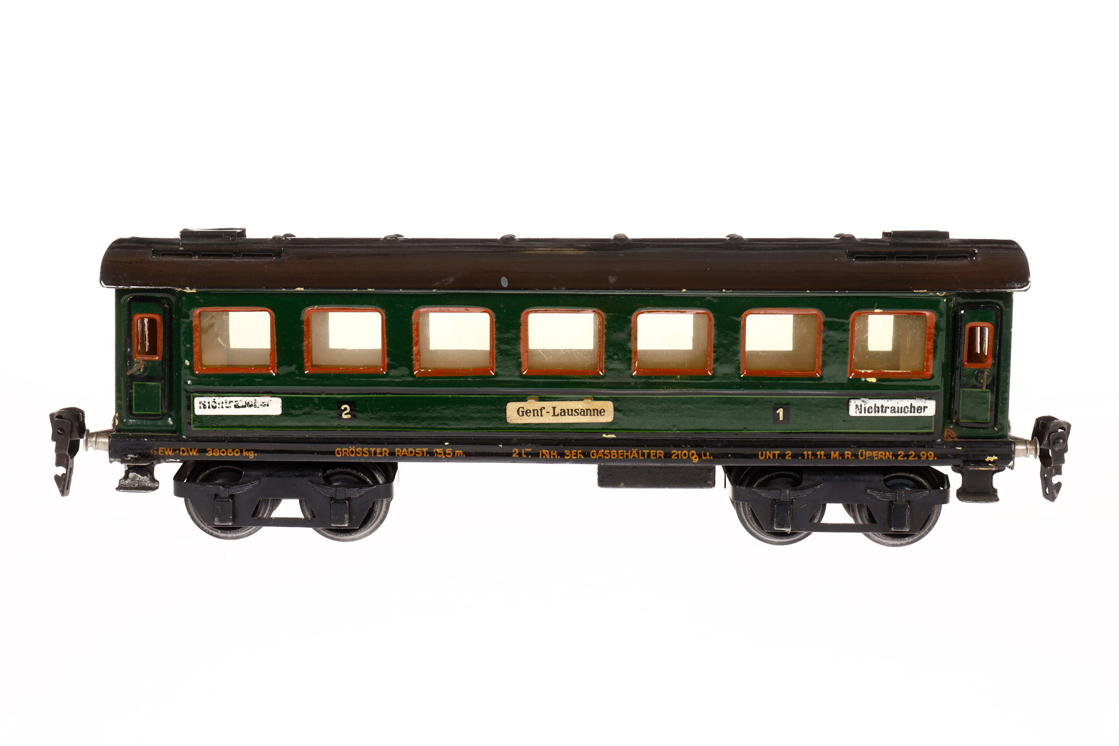 Märklin Personenwagen 1841, Spur 0, HL-Version, mit 4 AT, 1 Zuglaufschild fehlt, LS und gealterter