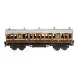 Märklin engl. Abteilwagen 2875 LNWR, Spur 0, CL, mit 10 AT, LS tw ausgeb., gealterter Lack, L 30,