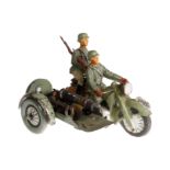 Militärmotorrad, Masse, mit Fahrer, Sozius, Beiwagen und MG, Alterungs. und Gebrauchsspuren, L 11, Z