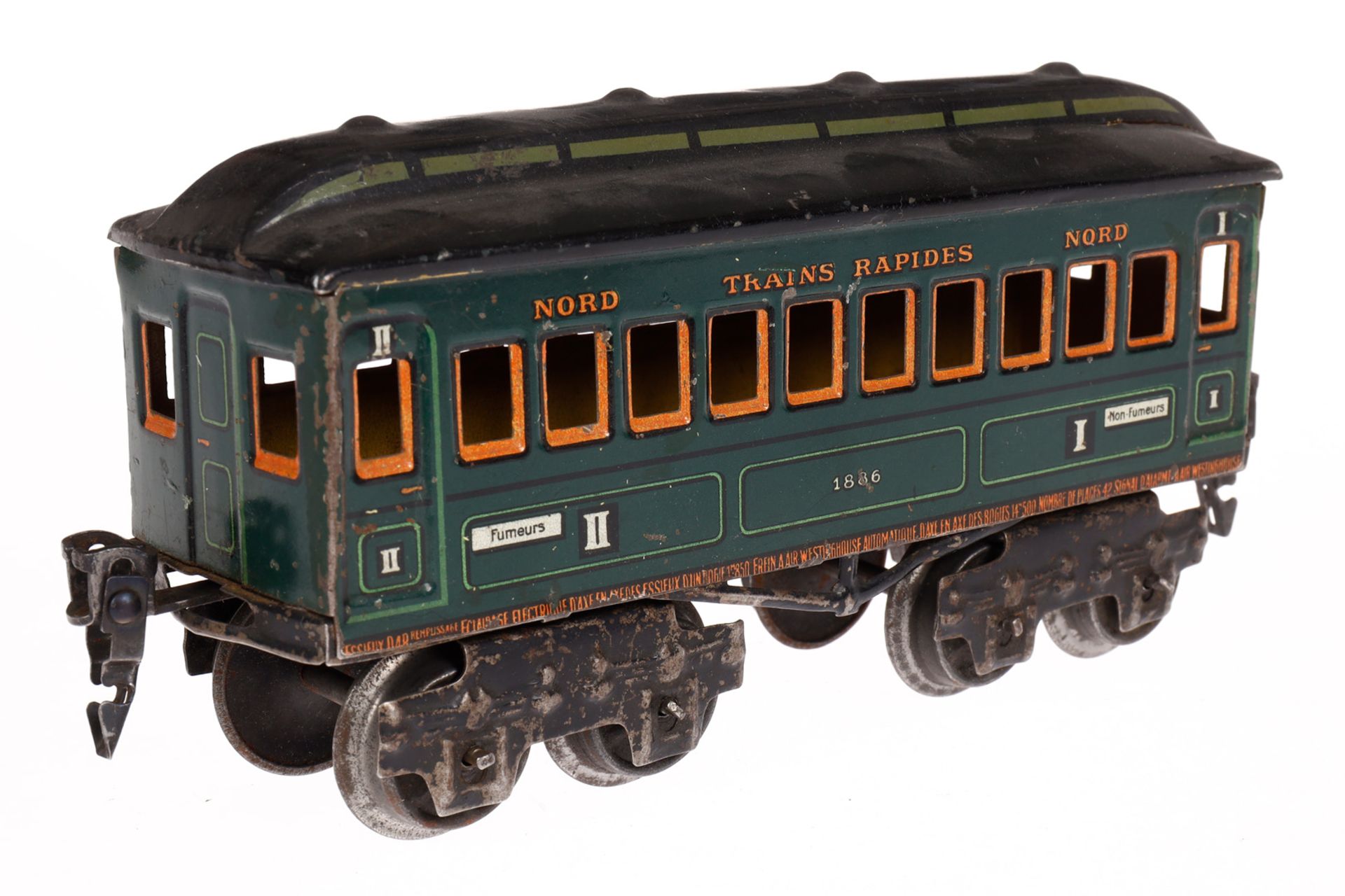 Märklin französischer Personenwagen 1886 ”Nord Trains Rapides Nord”, Spur 0, grün CL, 4A, ohne - Bild 3 aus 4