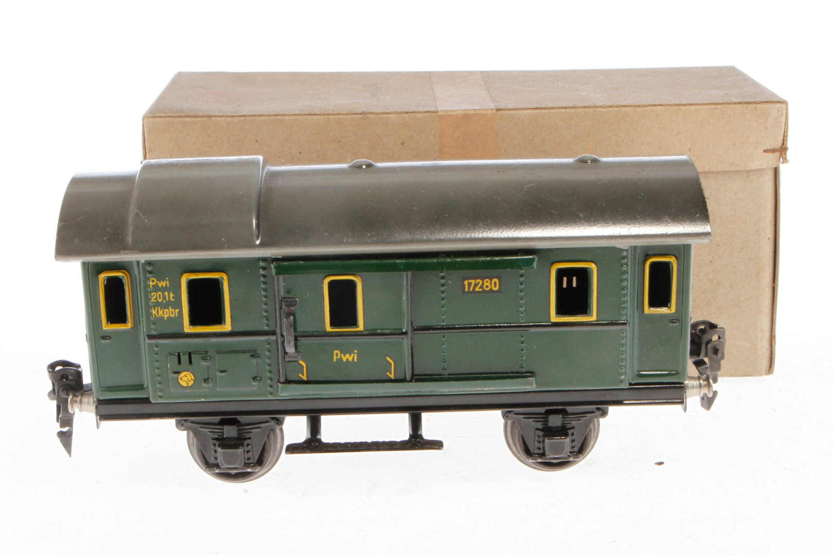 Märklin Gepäckwagen 1728, Spur 0, CL, mit 2 ST, Dach tw RS, L 18,5, im leicht besch. OK, sonst