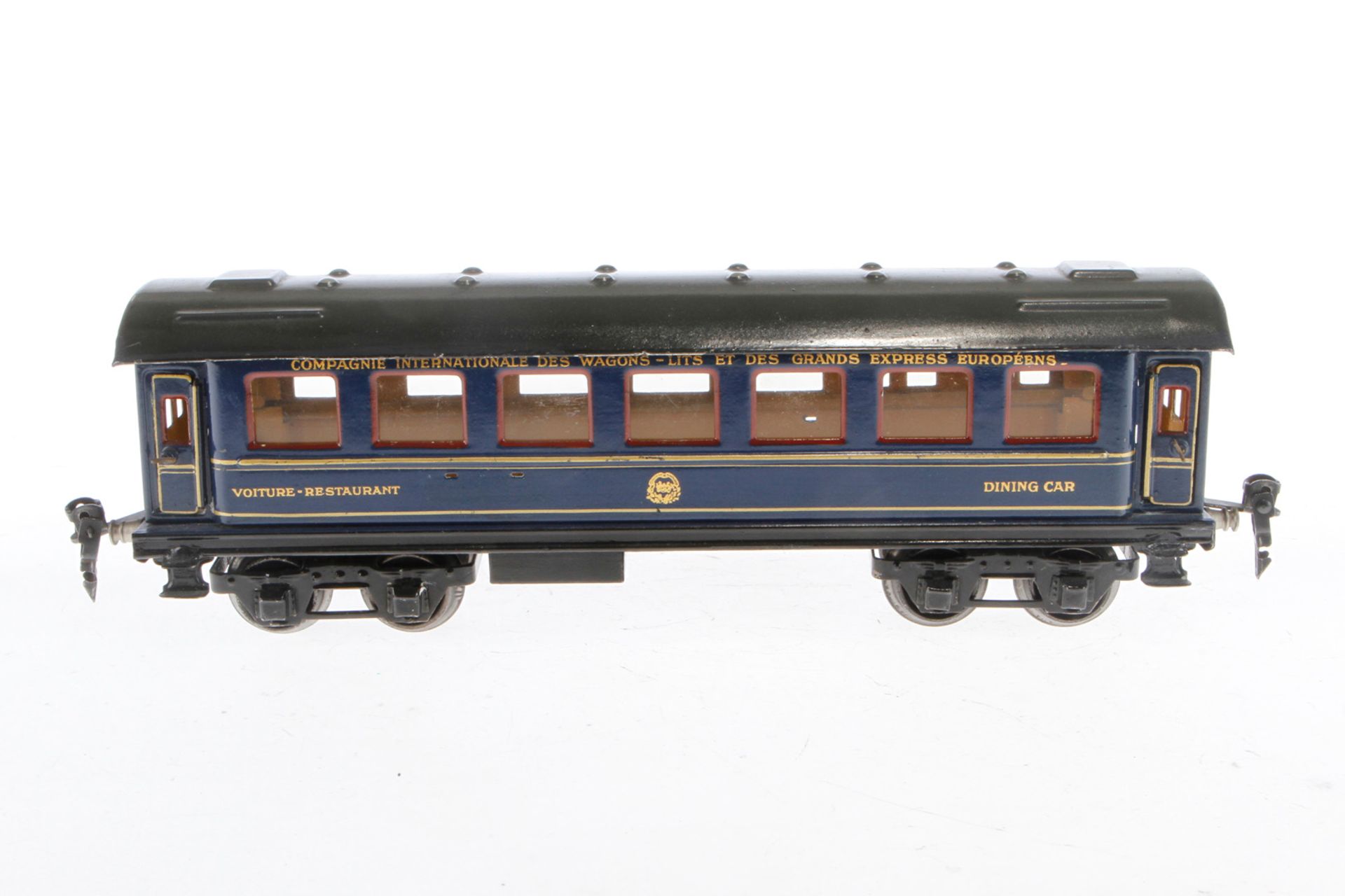 Märklin int. Speisewagen 1846, Spur 0, HL, mit 4 AT, Schilder fehlen, Rahmenbereich meist