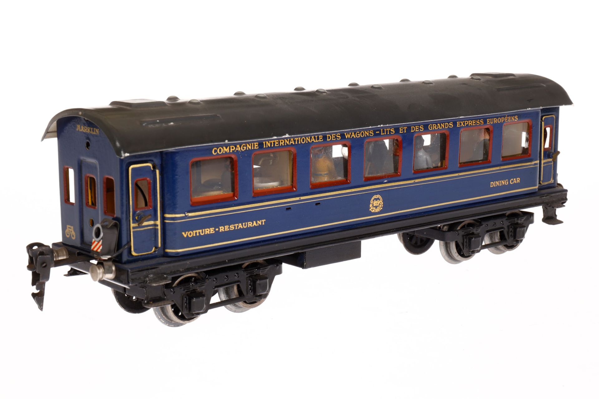 Märklin internationaler Speisewagen 1846 G, Spur 0, blau HL, 4 AT, 4A-Gussräder, mit - Bild 2 aus 5