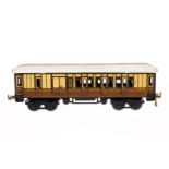 Bing engl. Personen/Gepäckwagen 3296 GWR, Spur 0, creme/braun, mit Sitzeinrichtung, 2 DT und 5 AT,