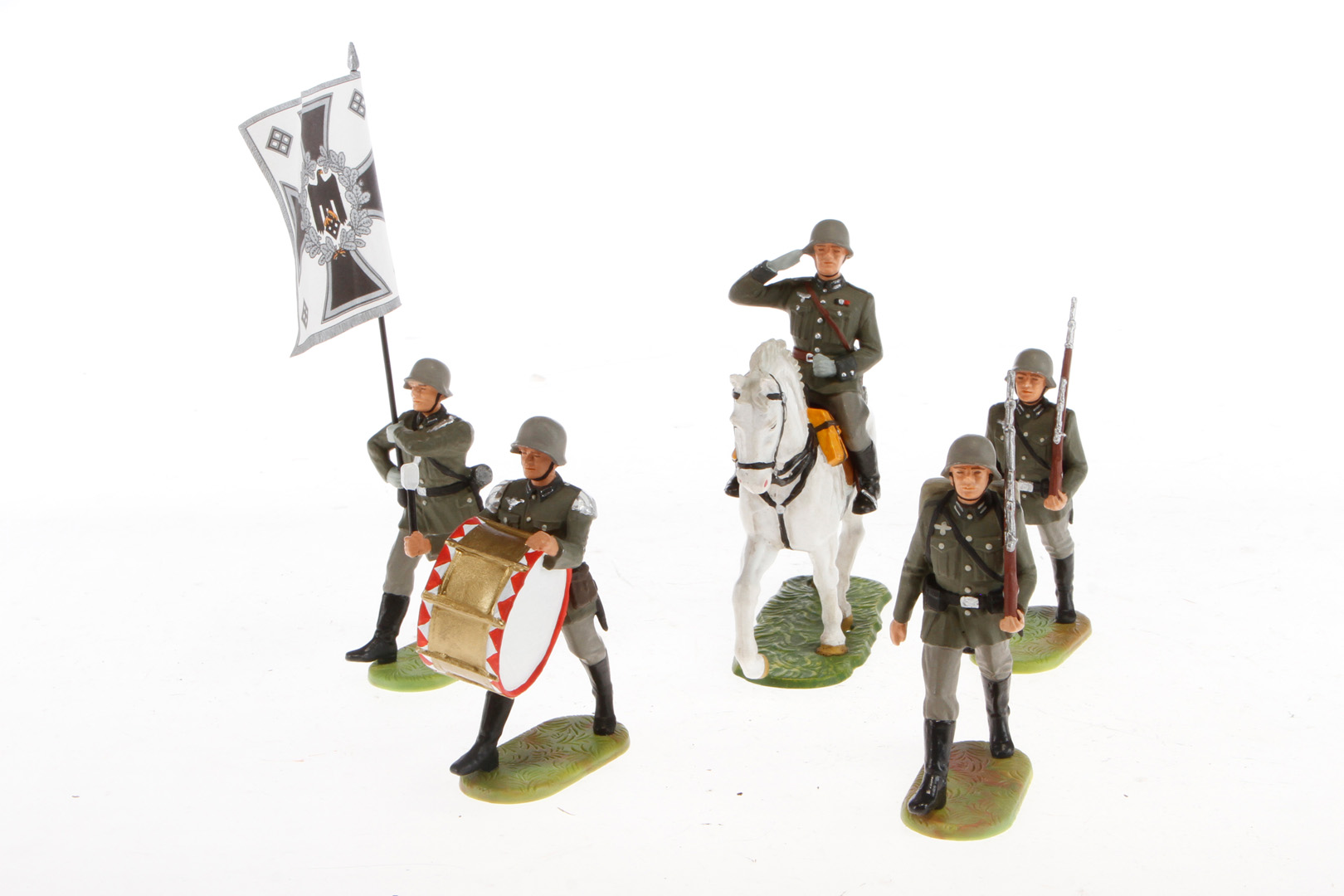 5 Preiser Militärfiguren, Kunststoff, 1 zu Pferd, Alterungsspuren