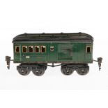 Märklin Post/Gepäckwagen 1887, Spur 0, CL, mit 2 ST, LS tw ausgeb., gealterter Lack, L 16,5, Z 3