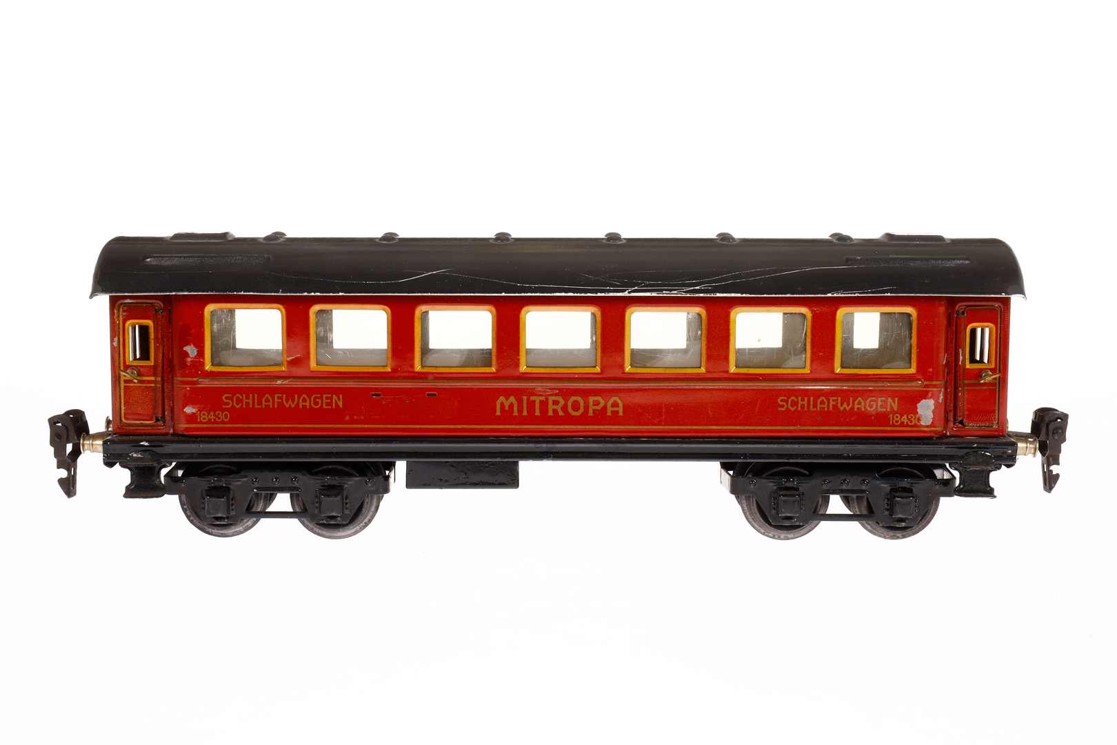 Märklin Mitropa Schlafwagen 1843, Spur 0, CL, mit 4 AT, Schilder fehlen, LS tw ausgeb., gealterter