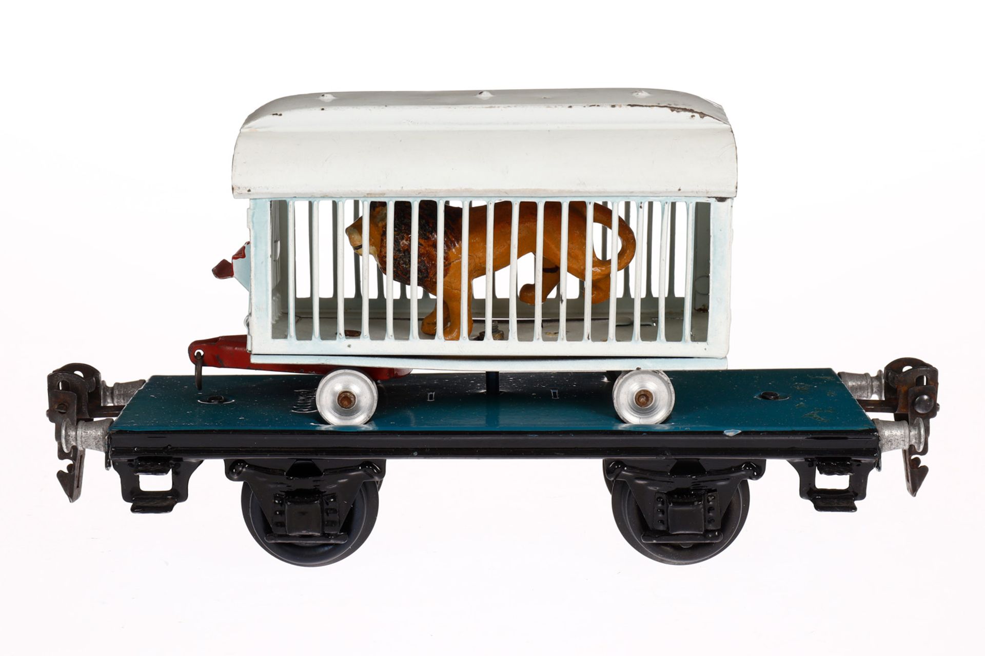 Märklin Plattformwagen mit Tierwagen 1983, Spur 0, unbeschriftet, L 16,5, leichte Gebrauchsspuren, Z - Bild 2 aus 5