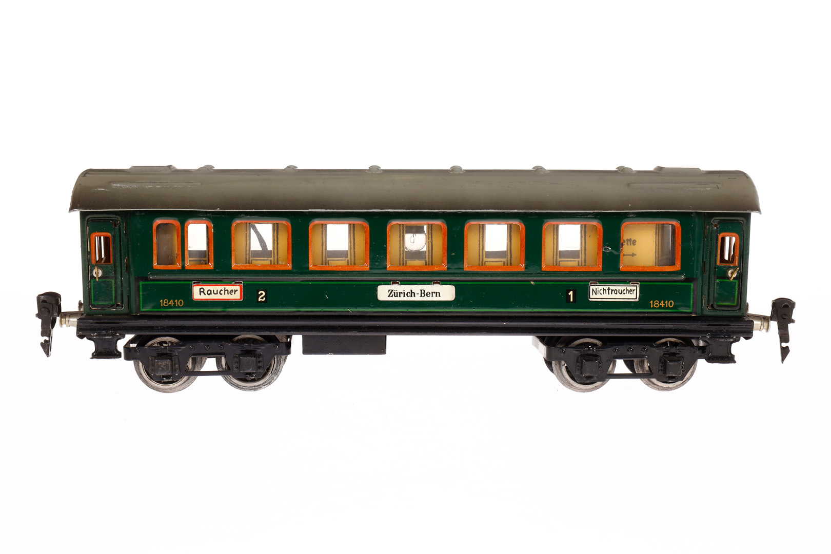 Märklin Personenwagen 1841 G, Spur 0, CL, mit Inneneinrichtung, Beleuchtung, versch. Schildern, 4 AT