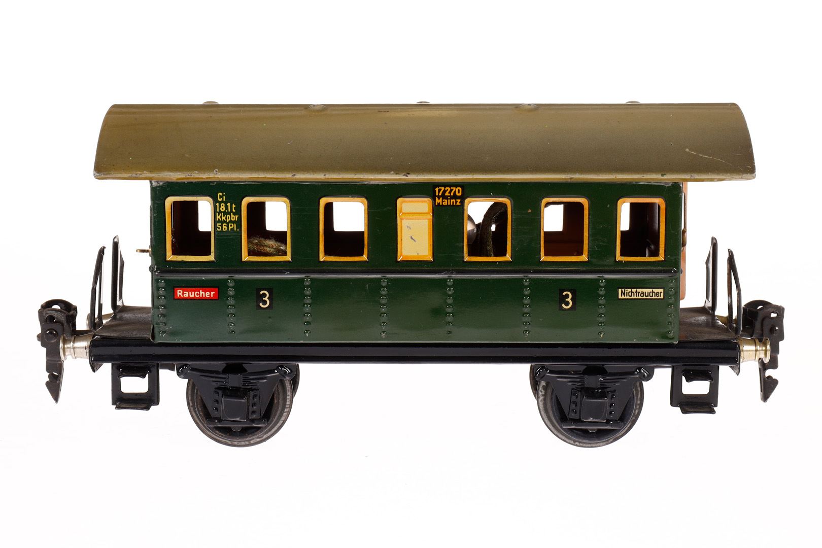 Märklin Personenwagen 1727, Spur 0, CL, mit 2 AT und Beleuchtung, 1 oberes Teil von Stirnseite