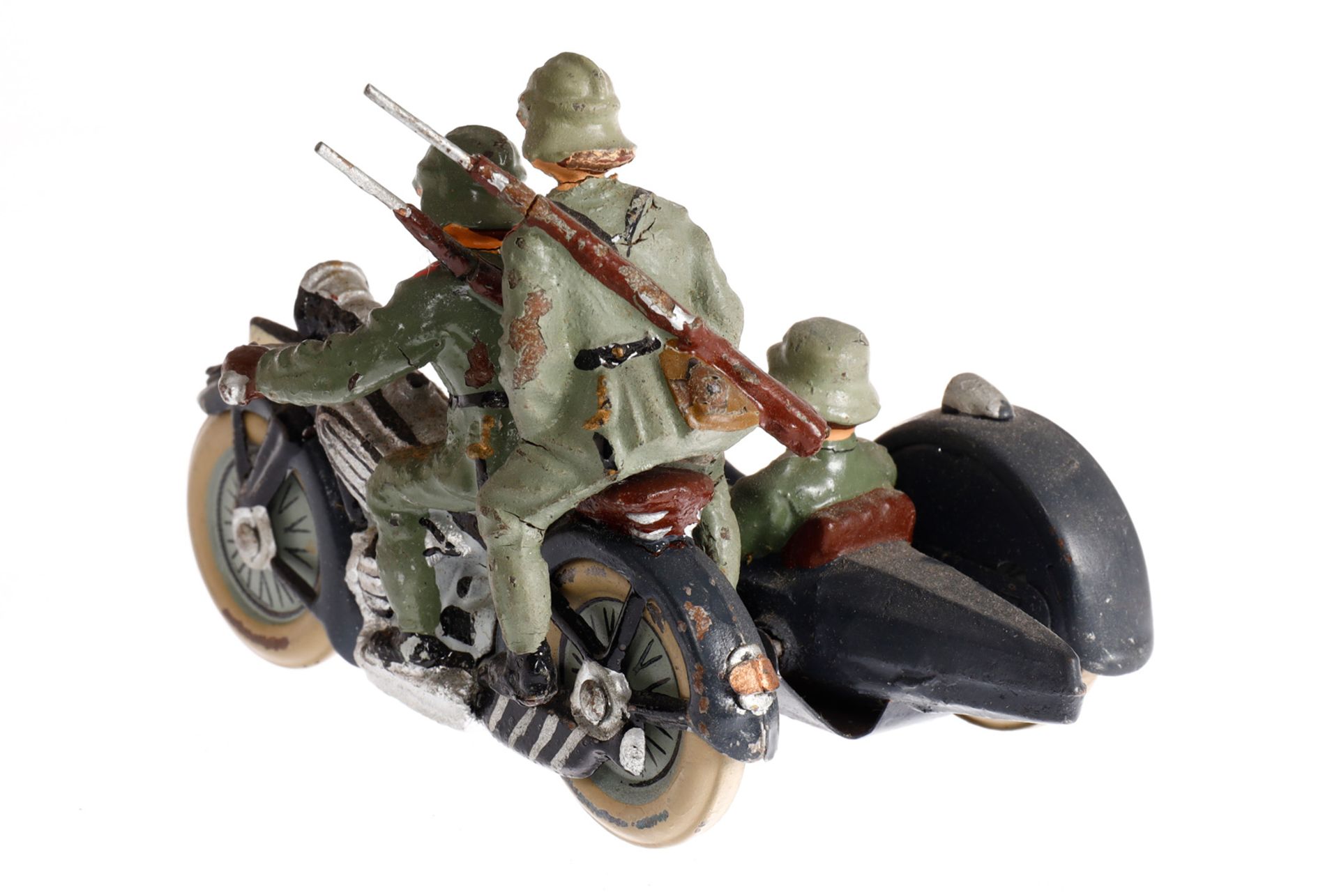 Militärmotorrad, mit Fahrer, Sozius und Masse-Beiwagen und Soldat, Blechräder, L 10, Z 2 - Image 2 of 2