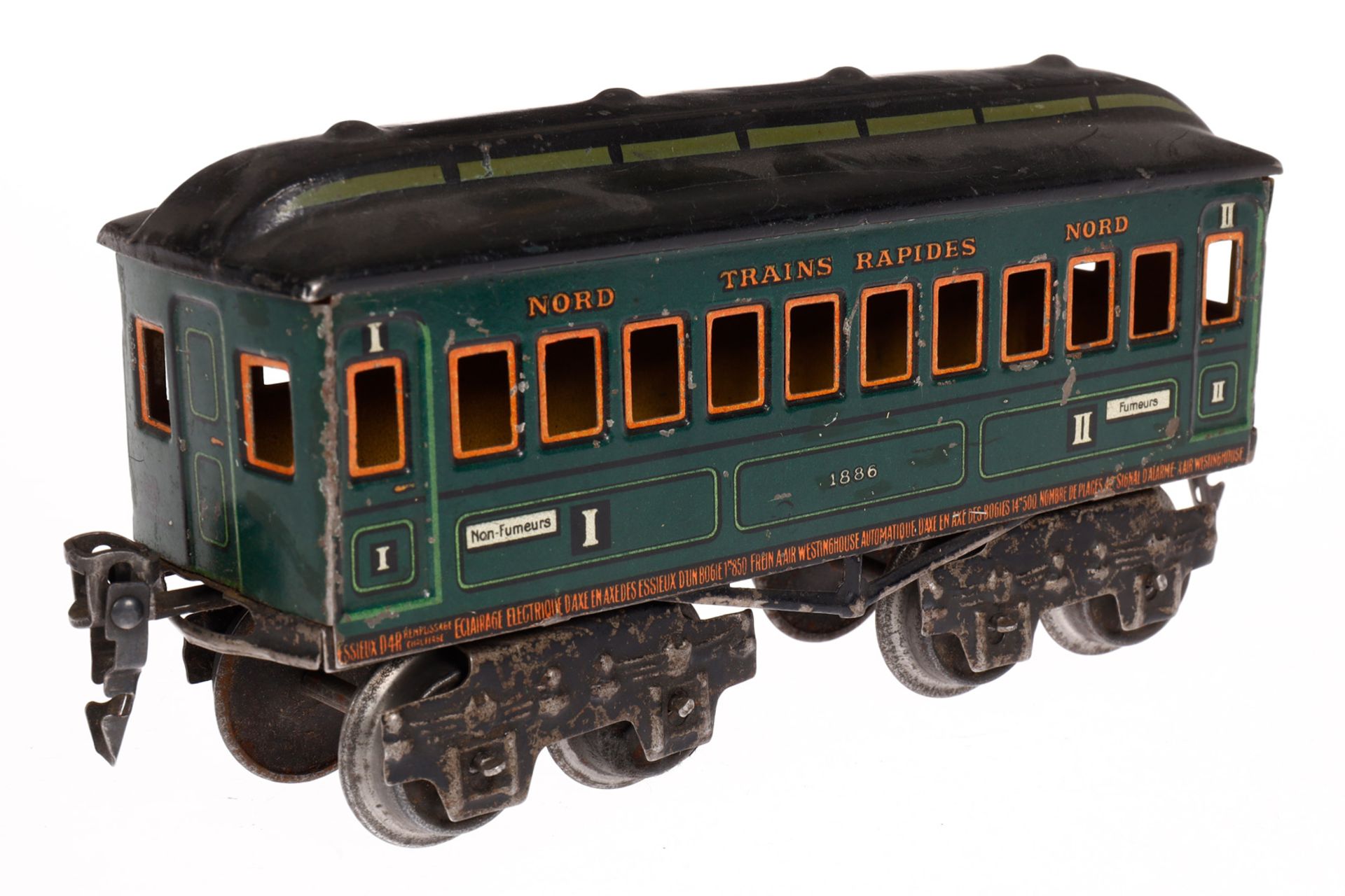 Märklin französischer Personenwagen 1886 ”Nord Trains Rapides Nord”, Spur 0, grün CL, 4A, ohne - Bild 2 aus 4