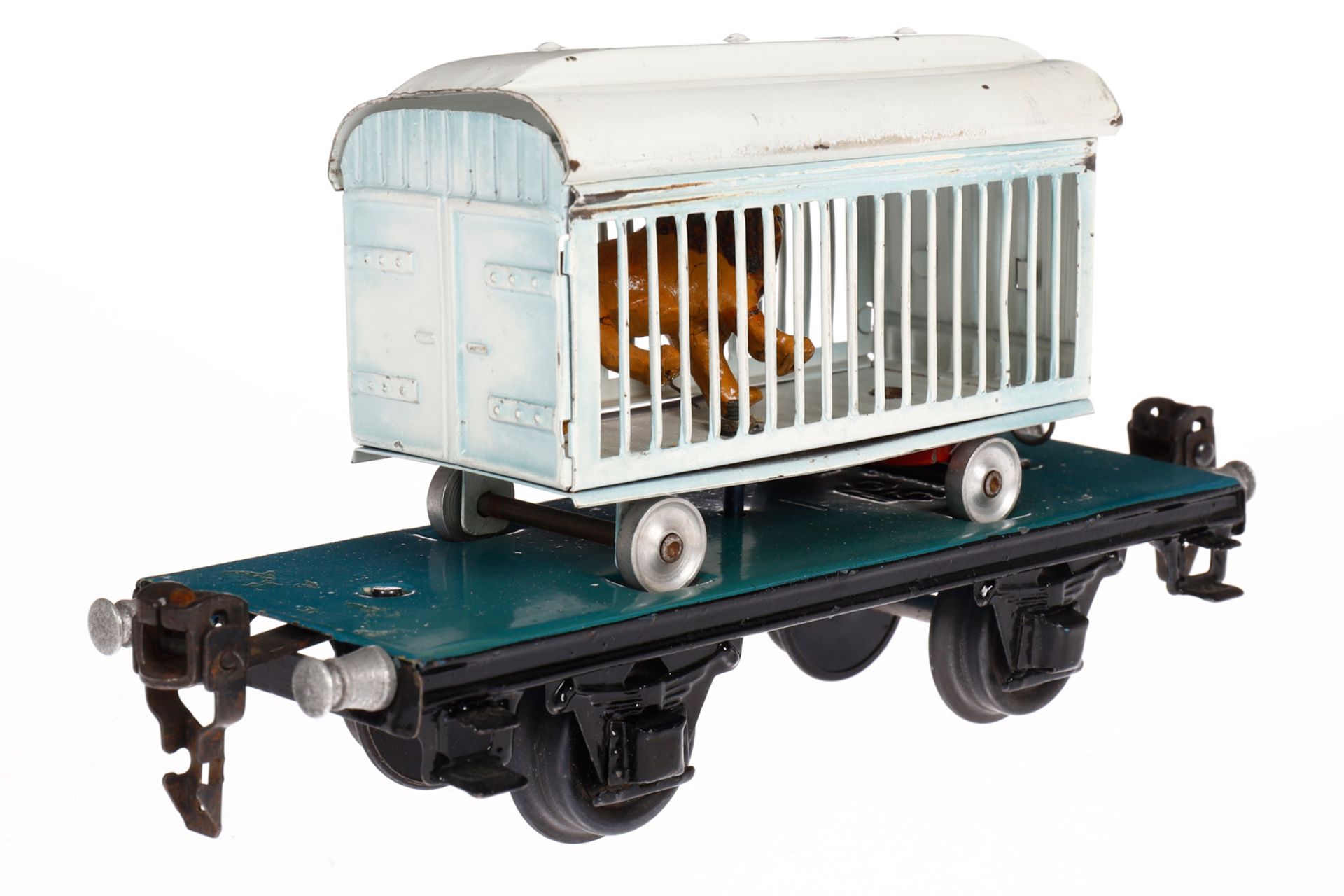 Märklin Plattformwagen mit Tierwagen 1983, Spur 0, unbeschriftet, L 16,5, leichte Gebrauchsspuren, Z - Bild 4 aus 5