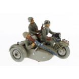 Motorrad mit Beiwagen, Masse/Blech, mit 3 Figuren, LS, L 10,5, Z 4