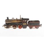 Märklin B-Dampflok, mit 2A-Tender, Spur 0, spiritusbetrieben, Messingkessel, mit Armaturen und