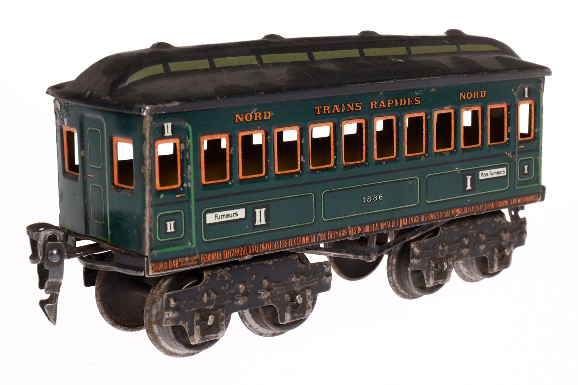 Märklin französischer Personenwagen 1886 ”Nord Trains Rapides Nord”, Spur 0, grün CL, 4A, ohne - Bild 3 aus 4