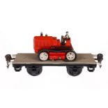 Märklin Plattformwagen, Spur 0, ÜL, fremdbeladen mit Raupenschlepper, L 16,5, Z 4