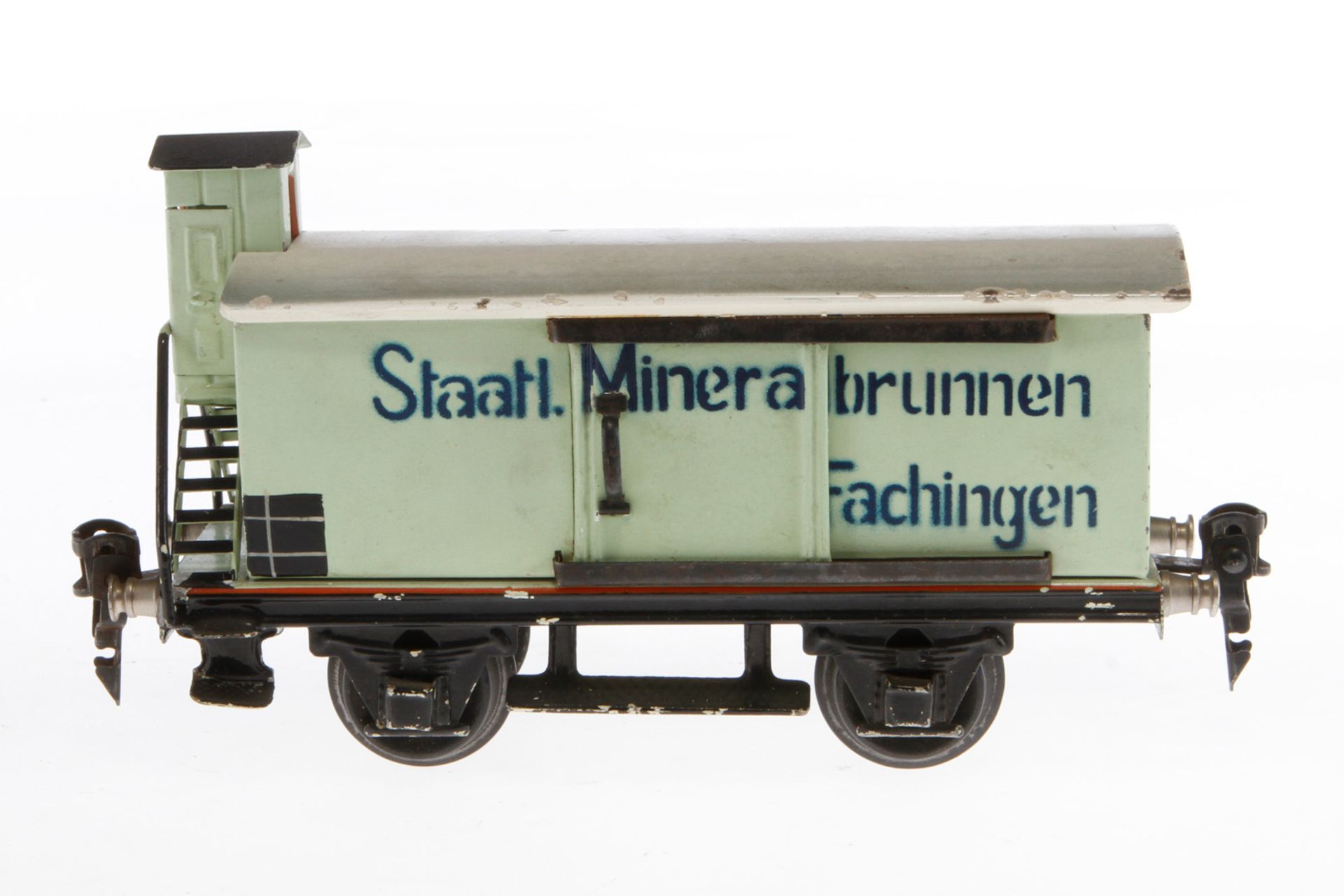 Märklin Mineralwasserwagen 1997, Spur 0, HL, mit BRHh und 2 ST, LS und gealterter Lack, L 16,5, Z 3