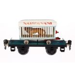 Märklin Plattformwagen 1983, Spur 0, HL, mit Sarrasani Tierwagen und Löwe, Plattform tw rest., LS