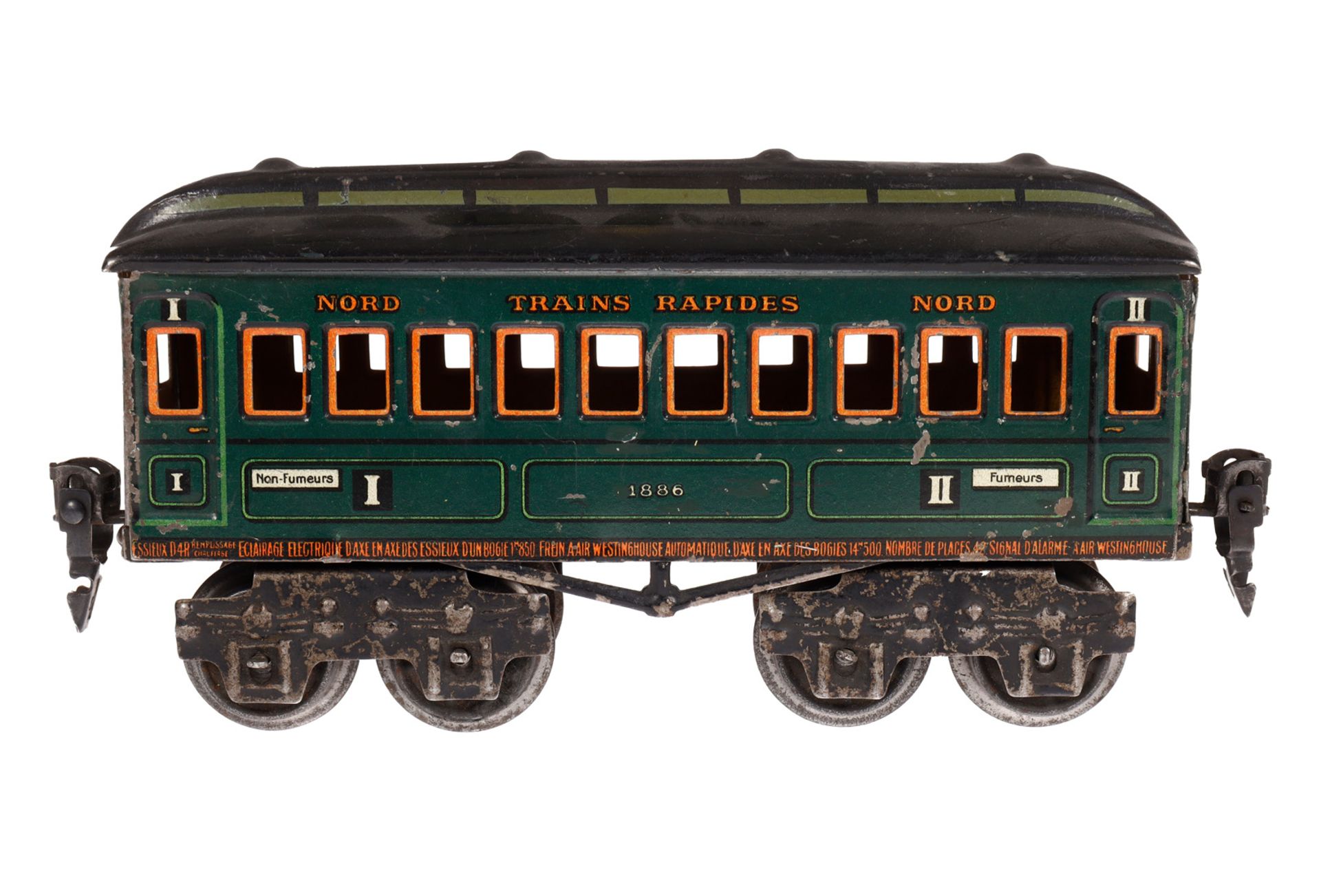 Märklin französischer Personenwagen 1886 ”Nord Trains Rapides Nord”, Spur 0, grün CL, 4A, ohne