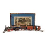 Märklin Zugpackung, Spur 2, uralt, HL, mit B-Dampflok D 1022, 2A-Tender, 2 Personen- und 1