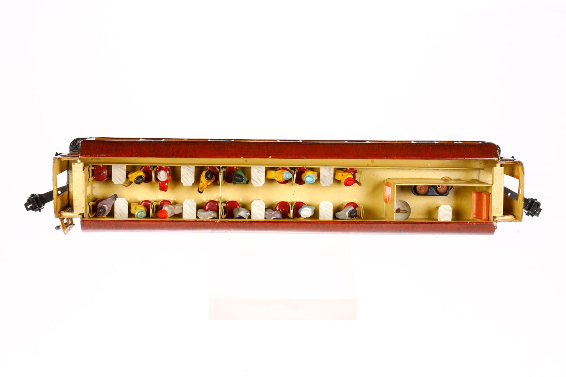 Märklin franz. Speisewagen 1946 G, Spur 0, HL, mit Inneneinrichtung, 4 AT, Figuren und Gussrädern, - Bild 4 aus 5