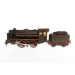 Märklin B-Dampflok R 921, Spur 1, Uhrwerk intakt, oliv/schwarz, mit Tender, kW und 2 imit.