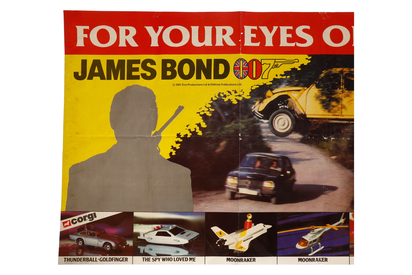 Corgi Plakat ”James Bond 007”, ”For your eyes only”, Gilt rose publications 1981, 70 x 48, leichte