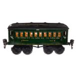 Märklin Personenwagen 1894, Spur 0, grün HL, 4 AT, 4A, mit Inneneinrichtung, Drehgestelle