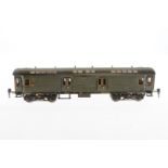 Märklin schweizer Postwagen 1945, Spur 0, CL, mit 4 AT, 4 DT und Gussrädern, Dach rest., LS tw