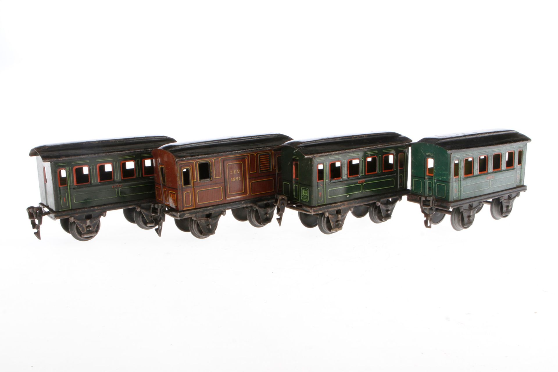 4 Märklin Wagen 1891 und 1892, Spur 0, CL, LS, L 11,5, Z 3