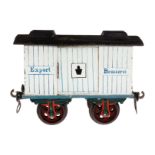 Märklin Bierwagen Export Brauerei, Spur 2, uralt, HL, 2 ST, 2A-Gussräder, breite Bügelkupplungen,