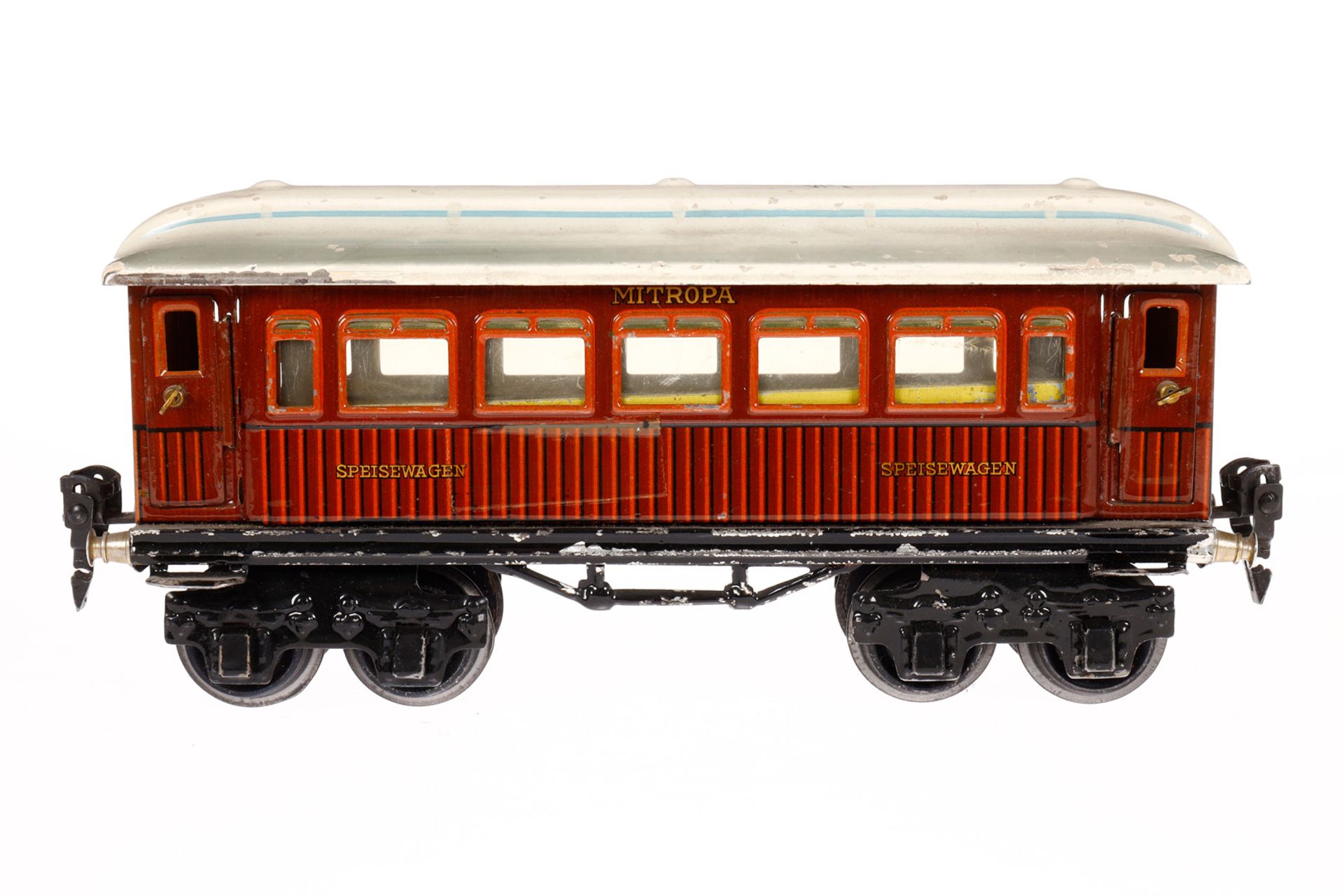 Märklin Mitropa Speisewagen 1886, Spur 0, CL, mit 4 AT, LS und gealterter Lack, 1 Türgriff fehlt,