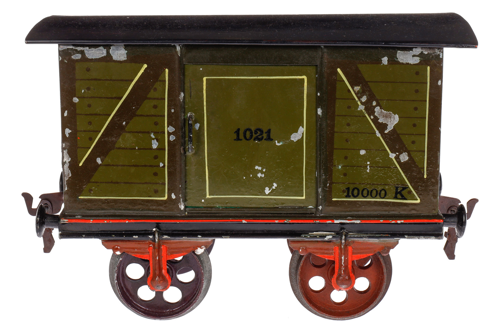 Märklin Gepäckwagen ”1021”, Spur 3, uralt, HL, 2 ST, 2A-Gussräder, LS, Dach nachlackiert, L 21, Z